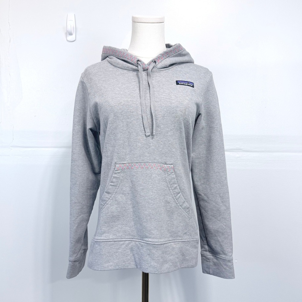 Patagonia Womens XS Gray Organic Cotton Embroidered Trim Hoodie Sweatshirt